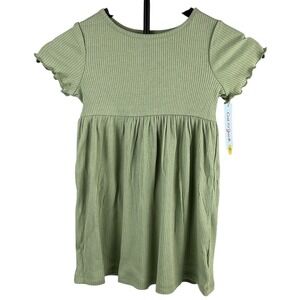 NWT Cat & Jack Girls' Dress 4T Light Olive Green Ribbed Knit Short Sleeve Casual